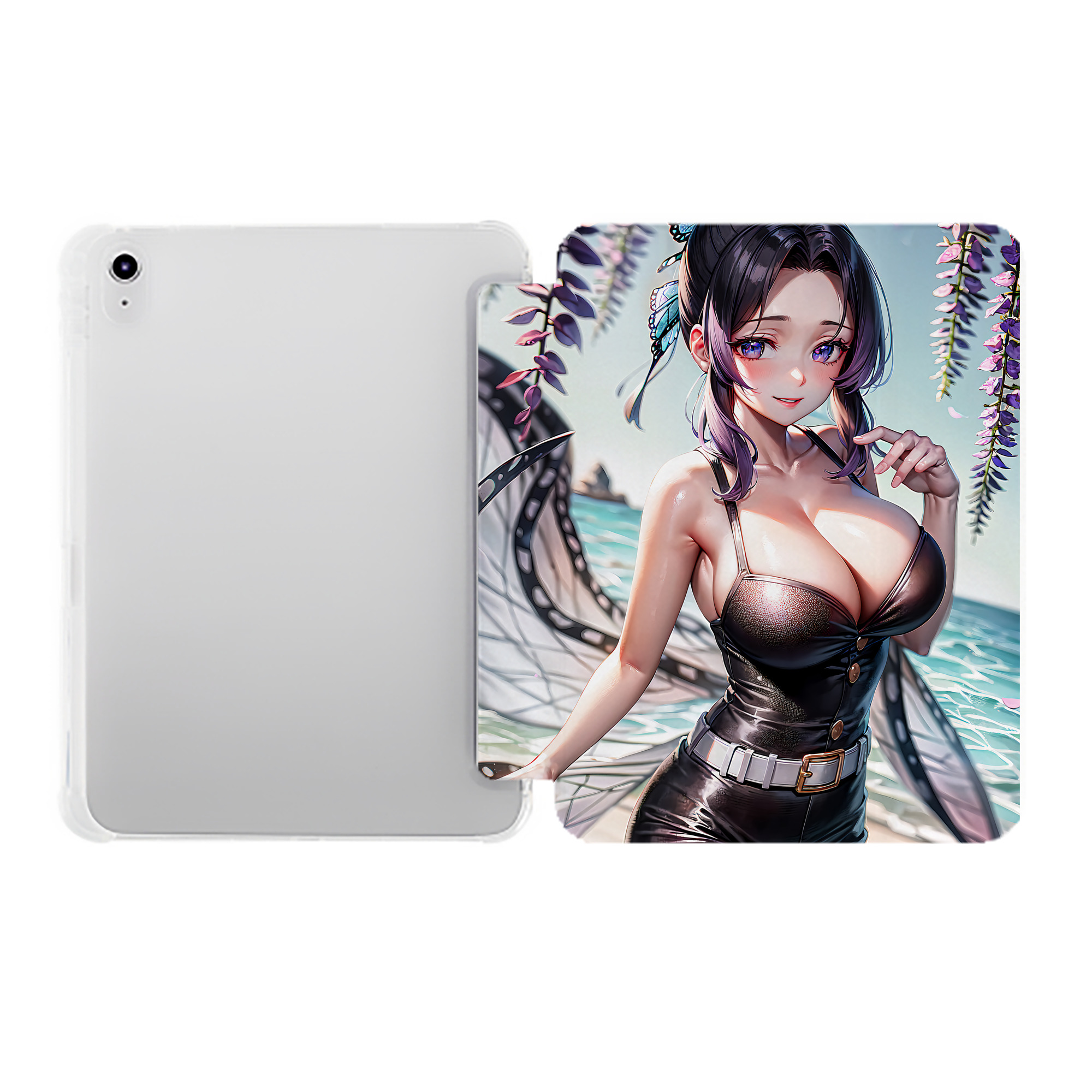 （画像用） 鬼滅の刃（きめつのやいば）蟲柱-胡蝶 しのぶ／こちょう しのぶ Kochou Shinobu IPad ケース ペン収納付き 三つ折りスタンド PUレザー×シリコン 対応機種9.5/10.5/10.9インチ